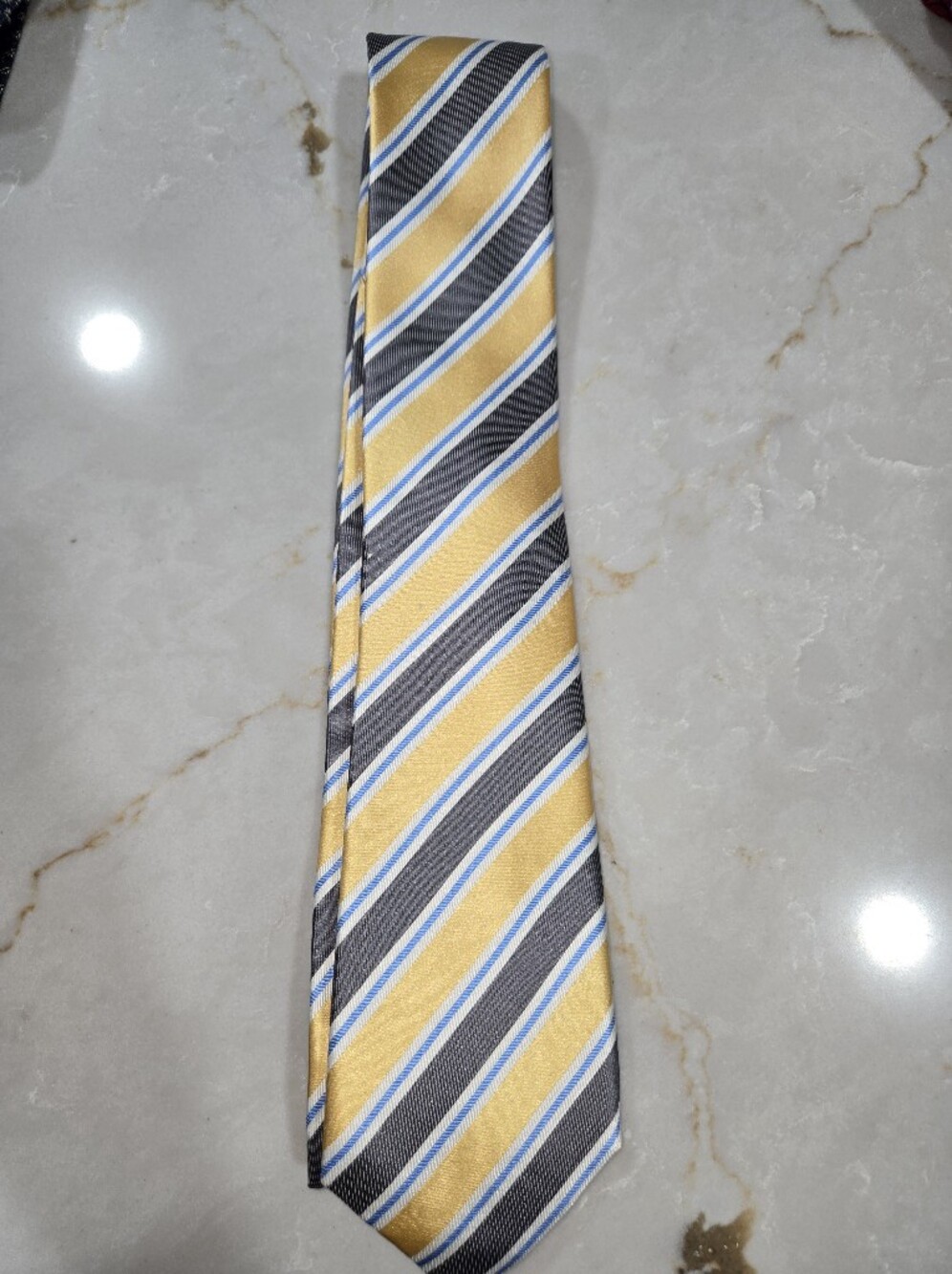 Tasso Elba Yellow, Gray & Blue Diagonal Stripe Tie